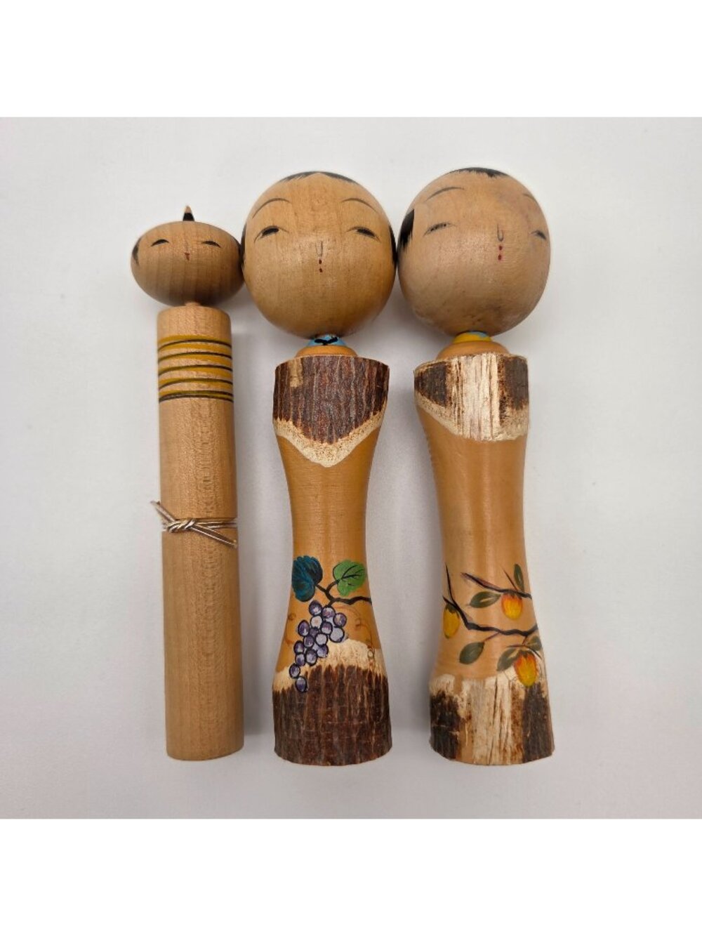 Set Of 3 Wood Japanese Kokeshi Dolls